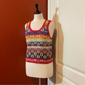 HWR Anthropologie Women’s Colorful Wool Blend Knit Rainbow Fair Isle Tank Top‎